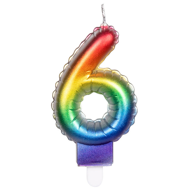 Regenboog Kaars 6 Jaar 8cm