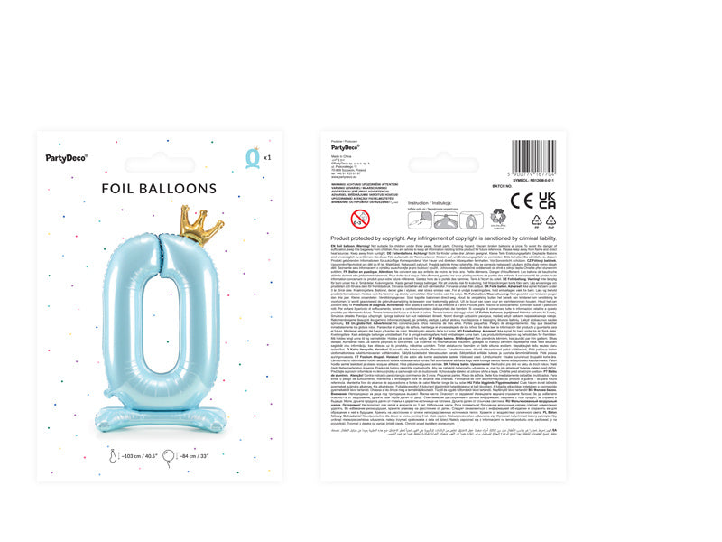 Folie Ballon Cijfer 0 Lichtblauw Standaard Leeg 84cm