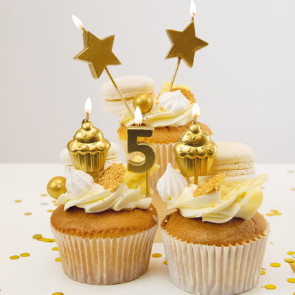 Kaarsjes 5 Jaar Cupcake Goud 17,5cm