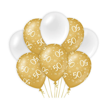 Ballonnen 50 Jaar Goud Wit 30cm 8st