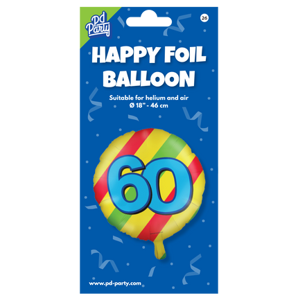 Helium Ballon 60 Jaar Gekleurd Leeg 46cm