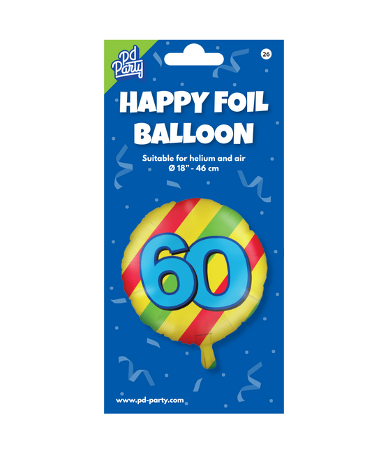 Helium Ballon 60 Jaar Gekleurd Leeg 46cm