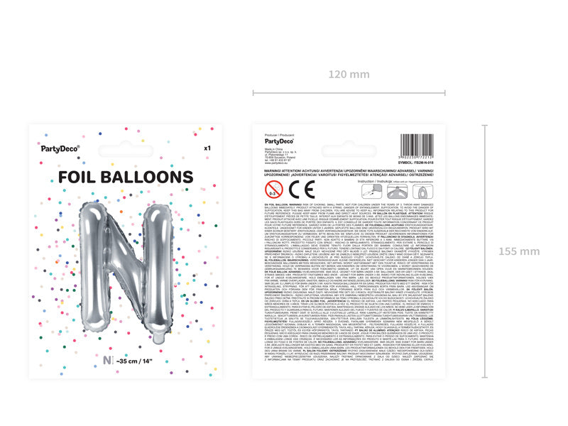 Folie Ballon Letter N Zilver Leeg 35cm