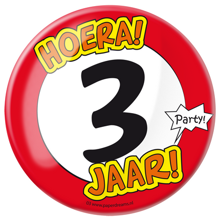 Button 3 jaar Verkeersbord 10,2cm