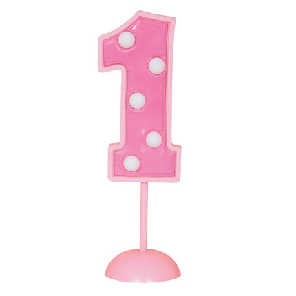 Tafeldecoratie met Verlichting 1 Jaar Roze 11cm