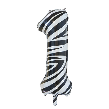 Folie Ballon Cijfer 1 Zebra XL 86cm leeg