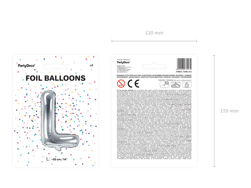 Folie Ballon Letter L Zilver Leeg 35cm