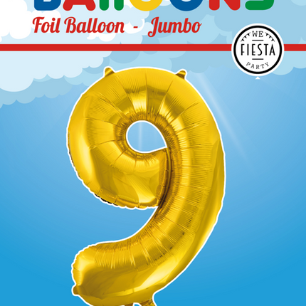 Folie Ballon Cijfer 9 Goud XL 86cm leeg