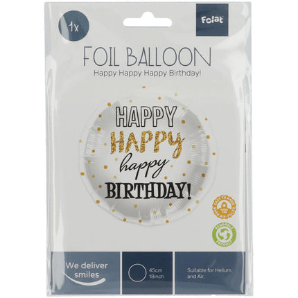 Helium Ballon Happy Birthday Gouden Stippen Leeg 45cm