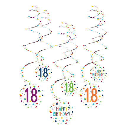 Hangdecoratie 18 Jaar Happy Birthday Confetti 61cm 6st