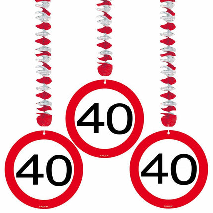 Hangdecoratie 40 Jaar Verkeersbord 75cm 3st