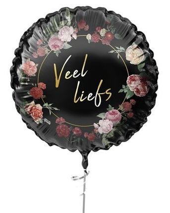 Veel Liefs Helium Ballon Zwart Leeg Bloemen 45cm