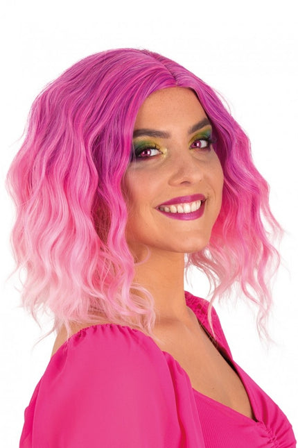 Pruik Alicia Half Lang Met Wave Pink Naar Wit