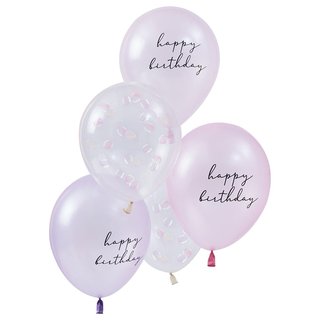 Happy Birthday Ballonnen Set Schelpen 30cm 5st