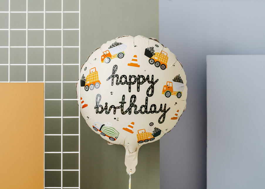 Happy Birthday Helium Ballon Bouwvoertuigen Leeg 45cm