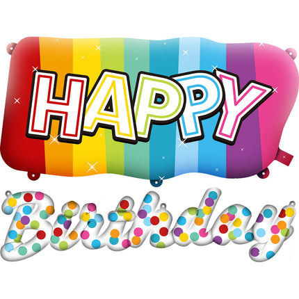 Happy Birthday Folie Ballonnen Set Regenboog Confetti 2st