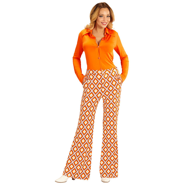 Disco 70S Broek Oranje Dames Ruit