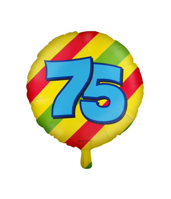 Helium Ballon 75 Jaar Gekleurd Leeg 46cm