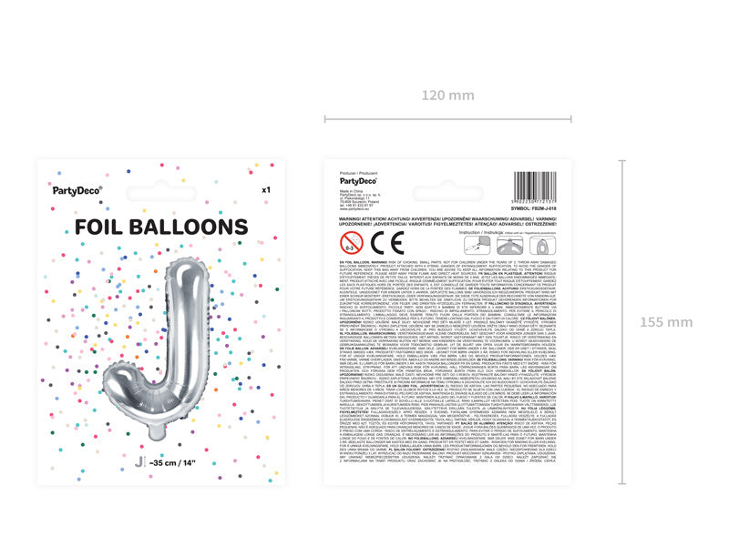 Folie Ballon Letter J Zilver Leeg 35cm