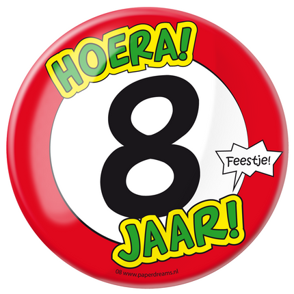 Button 8 jaar Verkeersbord 10,2cm