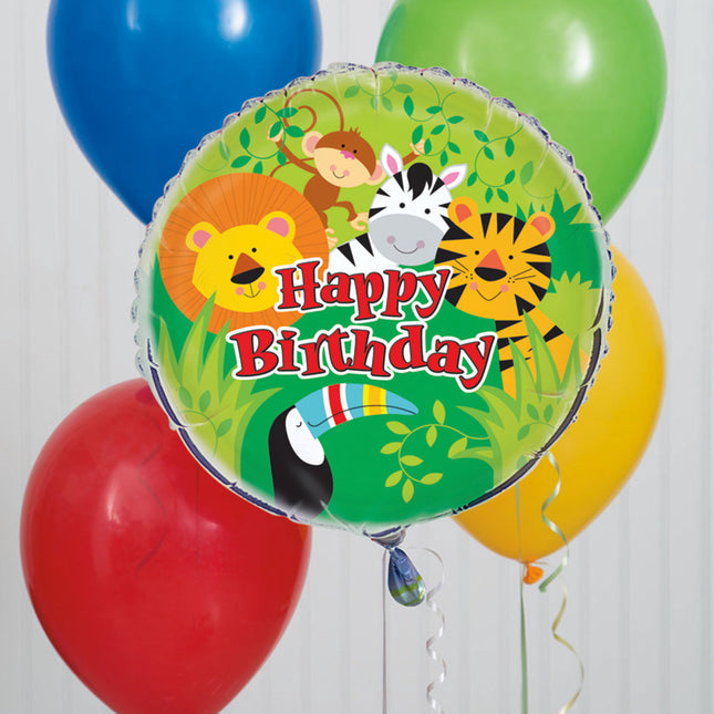 Helium Ballon Happy Birthday Jungle 45cm leeg