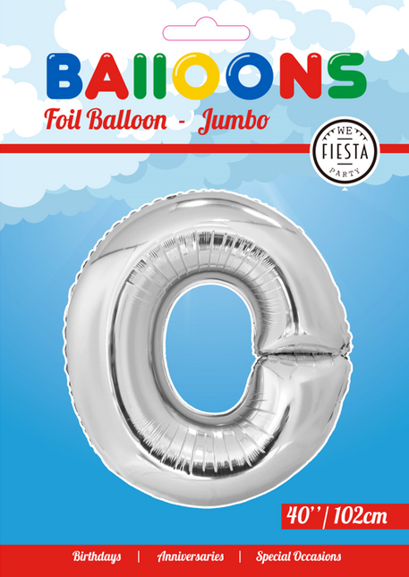 Folie Ballon Letter O Zilver XL 102cm leeg