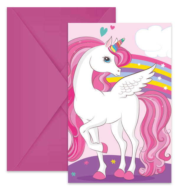 Unicorn Uitnodiging Regenboog 6st