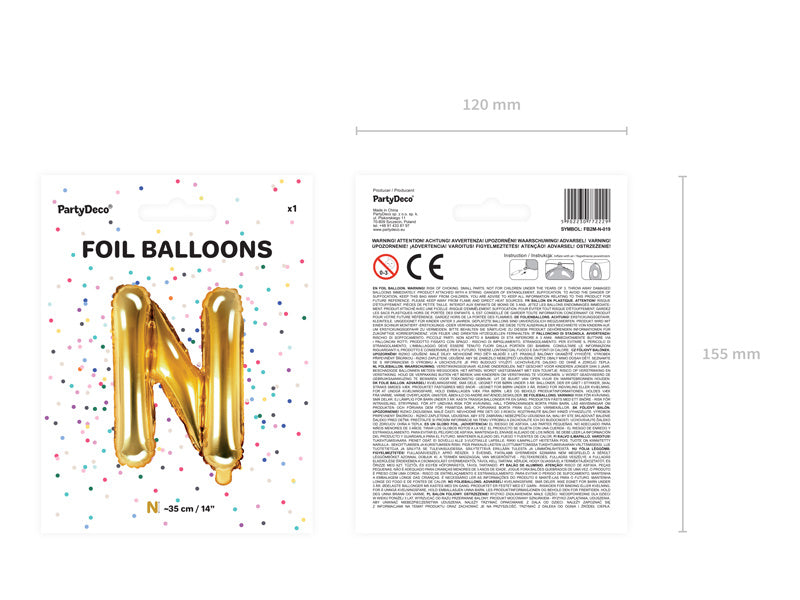 Folie Ballon Letter N Goud Leeg 35cm