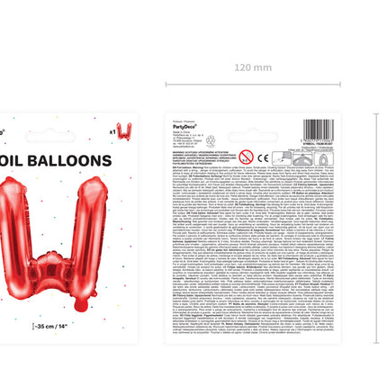 Folie Ballon Letter W Rood Leeg 35cm