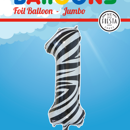 Folie Ballon Cijfer 1 Zebra XL 86cm leeg