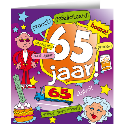 Verjaardagskaart 65 Jaar Cartoon 16,5cm