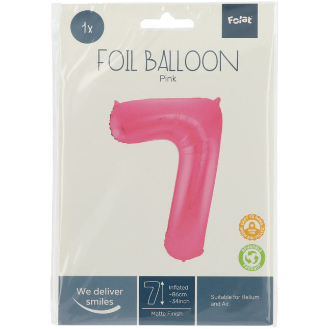 Folie Ballon Cijfer 7 Mat Roze XL 86cm leeg