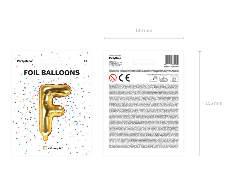 Folie Ballon Letter F Goud Leeg 35cm