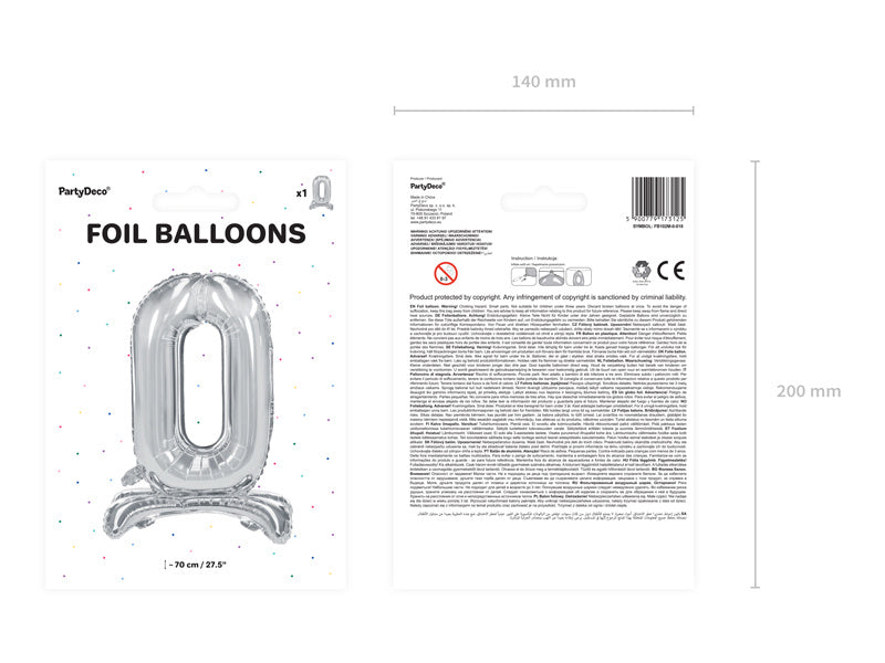 Folie Ballon Cijfer 0 Zilver Standaard Leeg 70cm