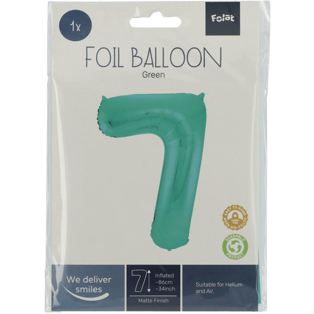 Folie Ballon Cijfer 7 Mat Groen XL 86cm leeg