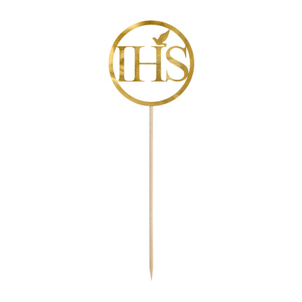 Taarttopper Communie IHS Goud 22cm