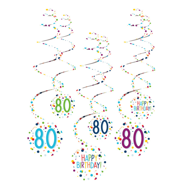 Hangdecoratie 80 Jaar Happy Birthday Confetti 61cm 6st