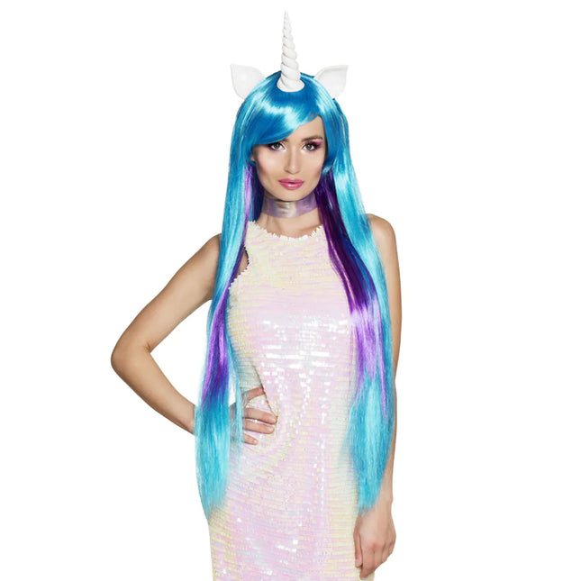 Unicorn Pruik Blauw Paars