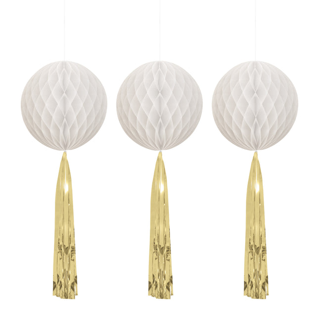 Witte Honeycombs Met Gouden Tassels 3st