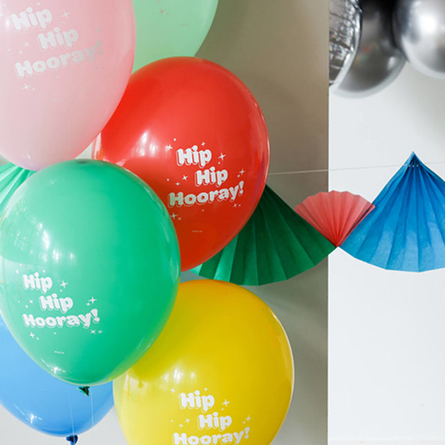 Ballonnen Hip Hip Hooray Gekleurd 33cm 6st