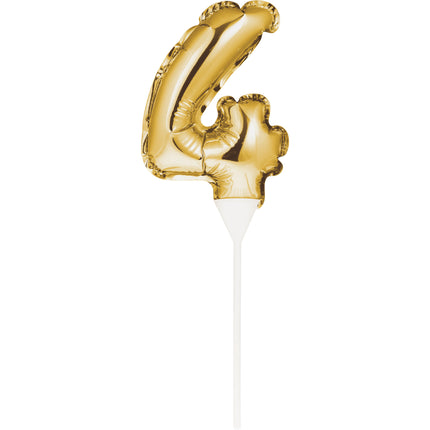 Gouden Taarttopper 4 Jaar Folie Ballon 13cm