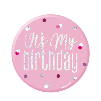 Button It's My Birthday Roze 7,6cm