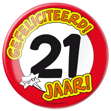 Button 21 Jaar Verkeersbord 10,2cm