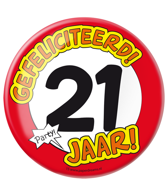 Button 21 Jaar Verkeersbord 10,2cm