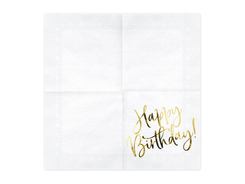 Witte Servetten Happy Birthday 33cm 20st