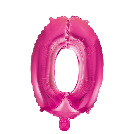 Folie Ballon Cijfer 0 Roze 41cm met Rietje