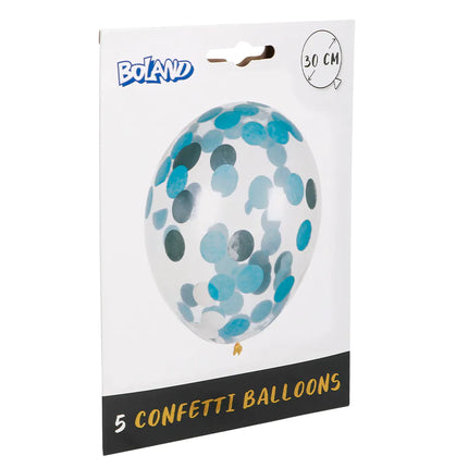 Blauw Zilveren Confetti Ballonnen 30cm 5st