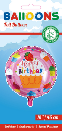 Helium Ballon Happy Birthday Cupcakes 45cm leeg