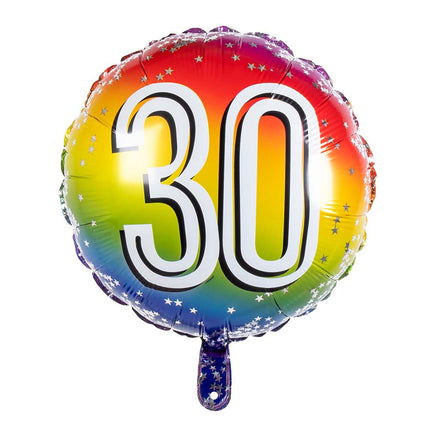 Regenboog Cijfer Ballon 30 Jaar 45cm