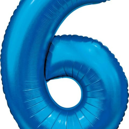 Blauwe Cijfer Ballon 6 Jaar Glans 86cm